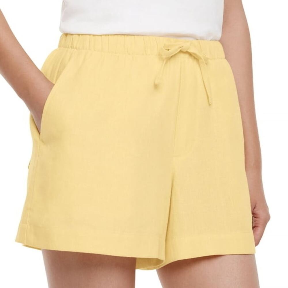 GAP Linen Pull On Short Women XL Yellow Elastic Waist Pockets